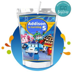 Robocar Poli Capri Sun Birthday Labels Digital File Printable Instant Download