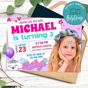 Nastya Birthday Invitation Customizable Template to Print at Home Instant Download