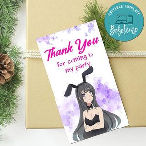 Bunny Girl Thank You Tag Customizable Template To Print At Home Instant Download