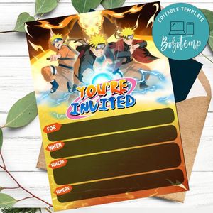 Naruto Shippuden fill in blank Invitation Customizable Template to Print at Home Instant Download