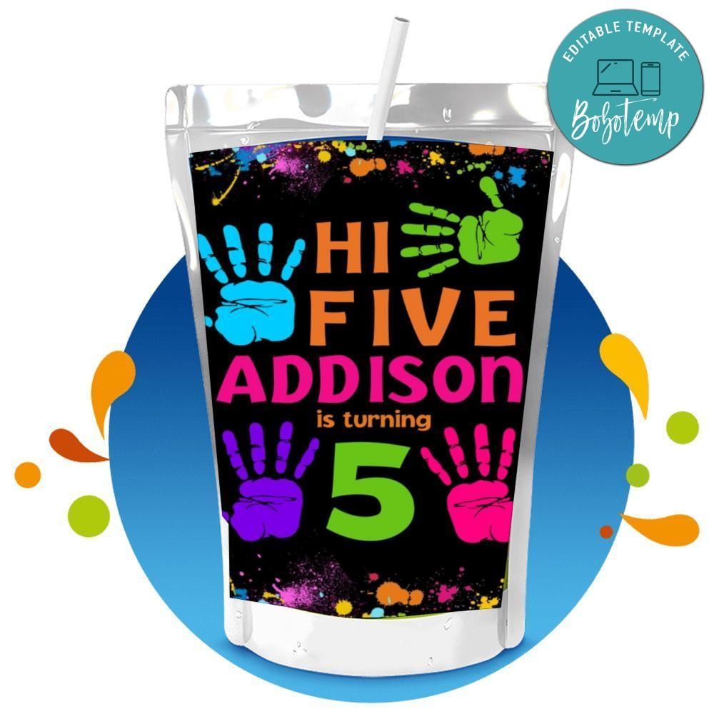 Hi Five Capri Sun Birthday Labels Digital File Printable Instant Download