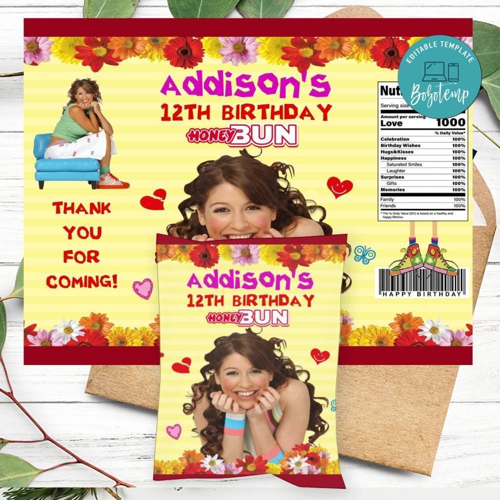 Floricienta Birthday Honey Buns Snack Bag Label Customizable Instant Download
