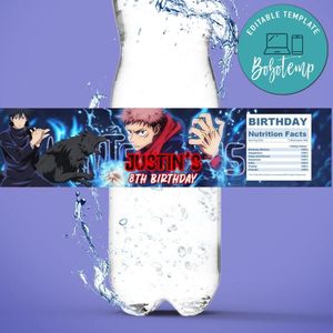 Jujutsu Kaisen Birthday Water Bottle Label Template to Print at Home Instant Download