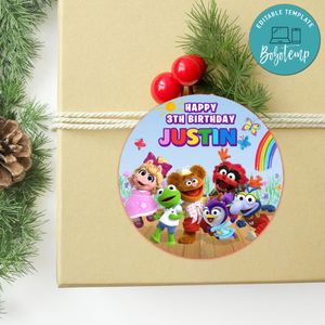 Muppet Babies Circle Sticker Template Customizable to Print at Home Instant Download