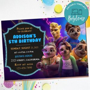 The Sloth Lane Birthday Invitation with Photo Customizable Template to Print at Home Instant Download