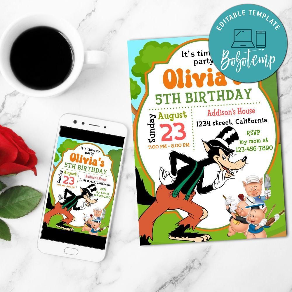Big Bad Wolf Mobile Invite Customizable Template Instant Download