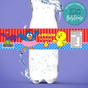 Gallina pintadita Birthday Water Bottle Label Template to Print at Home Instant Download