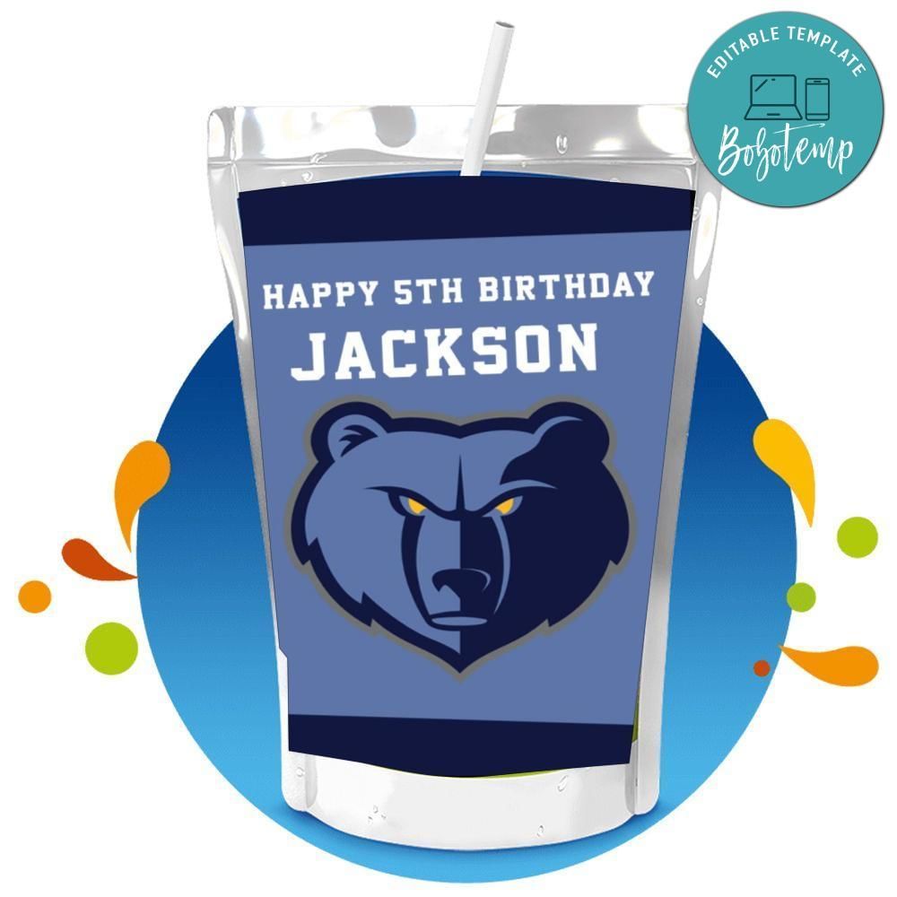 Memphis Grizzlies Capri Sun Birthday Label Digital File Printable Instant Download