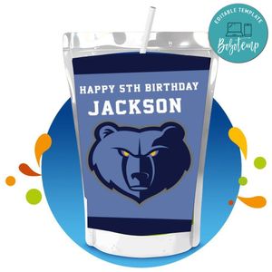 Memphis Grizzlies Capri Sun Birthday Label Digital File Printable Instant Download
