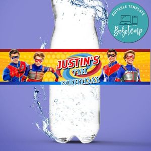 Henry danger Birthday Water Bottle Label Template to Print at Home Instant Download