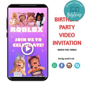 Roblox Girl Birthday Video Invitation Digital Template Customizable Instant Download