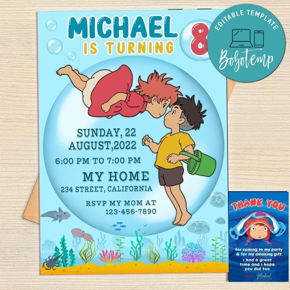 Ponyo Invitation Template Free Thank You Card Printable