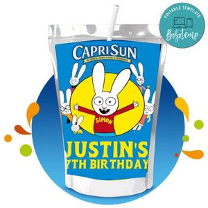 Simon The Rabbit Capri Sun Birthday Labels Digital File Printable Instant Download
