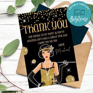 Flapper Thank You Card Customizable Template To Print At Home Instant Download
