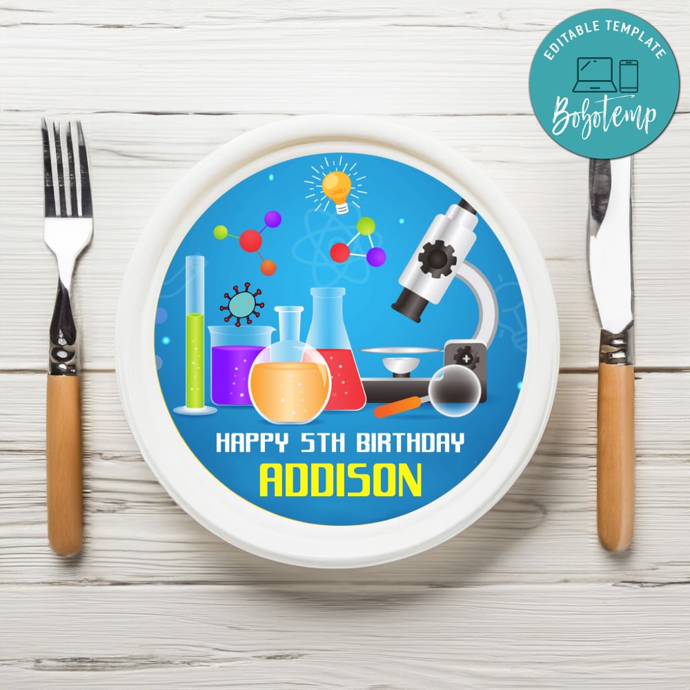Science Birthday Plate Template Customizable To Print At Home | Bobotemp