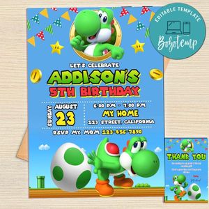 Yoshi Invitation Template Free Thank You Card Printable