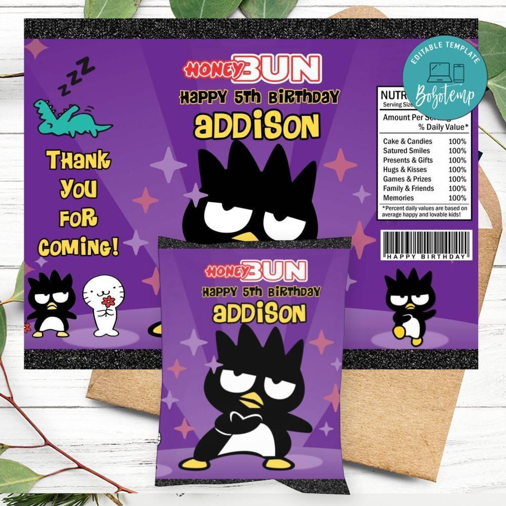 Badtz Maru Birthday Honey Buns Snack Bag Label Customizable Instant Download