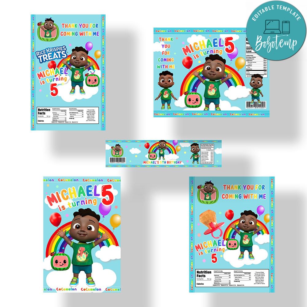 Cocomelon Cody Birthday Party Supplies Set Templates | Createpartylabels