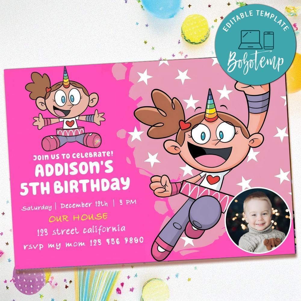 Super Unicorn Princess Birthday Invitation with Photo Customizable Template to Print at Home Instant Download