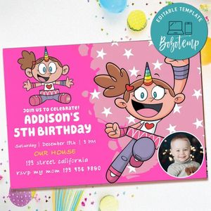 Super Unicorn Princess Birthday Invitation with Photo Customizable Template to Print at Home Instant Download
