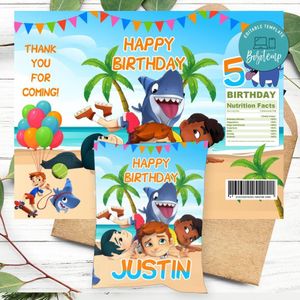 Sharkdog Birthday Chip Bag Digital File Printable Instant Download