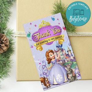 Princess Sofia Thank you tag Customizable Template to Print at Home Instant Download