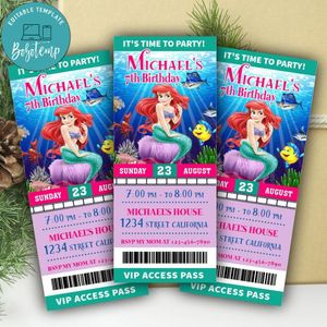 Mermaid Ticket Invitation Customizable Template Instant Download