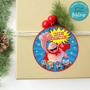 Captain Underpants Circle Sticker Template Customizable to Print at Home Instant Download