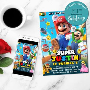 Super Mario Invitation Customizable Template to Print at Home Instant Download