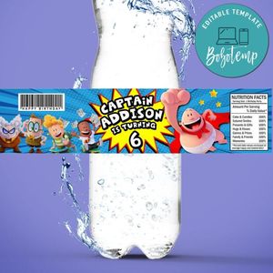 Captain underpants Birthday Water Bottle Label Template to Print at Home Instant Download