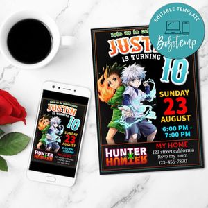 Hunter × Hunter Digital Invitation Customizable Template to Print at Home Instant Download