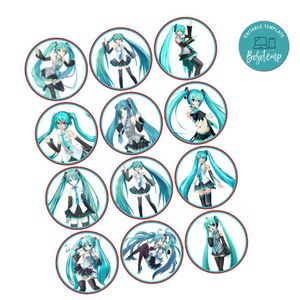 Hatsune Miku Cupcake Toppers Template Printable Instant Download