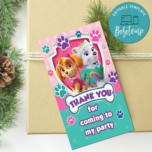 Skye And Everest Thank You Tag Customizable Template To Print At Home Instant Download