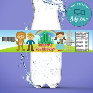 The wizard of oz Birthday Water Bottle Label Template to Print at Home Instant Download