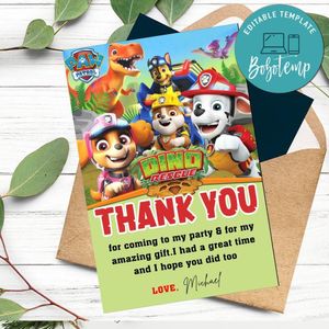 Dino Rescue Thank You Card Customizable Template To Print At Home Instant Download