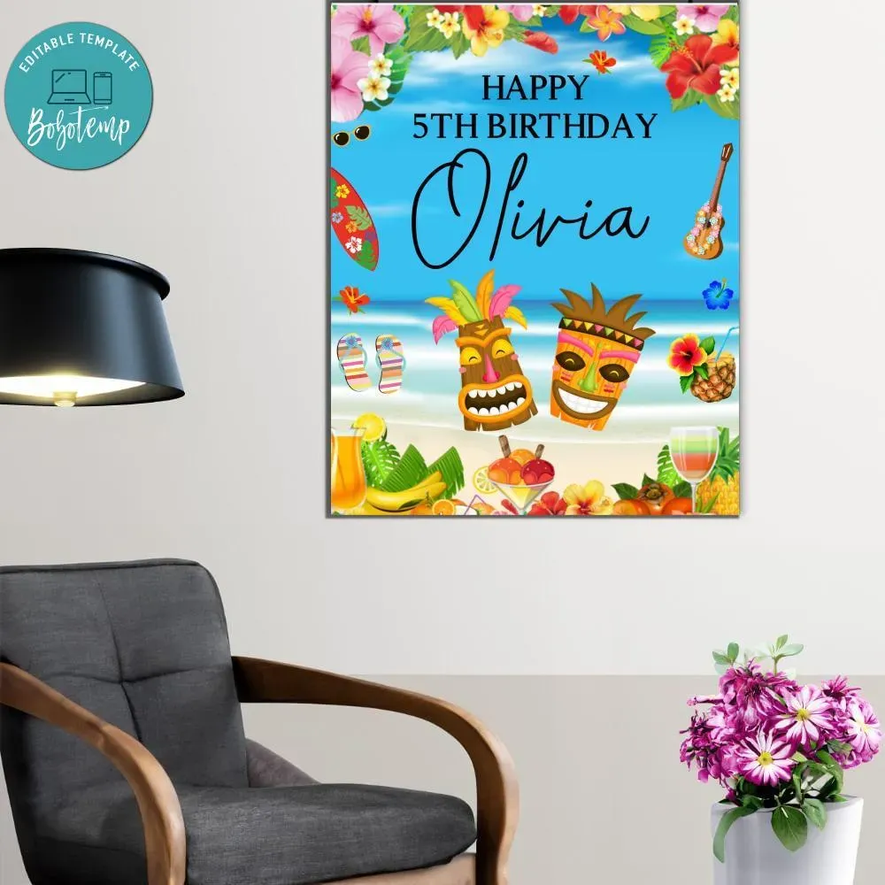 Luau Birthday Welcome Sign Digital File Printable DIY | Bobotemp