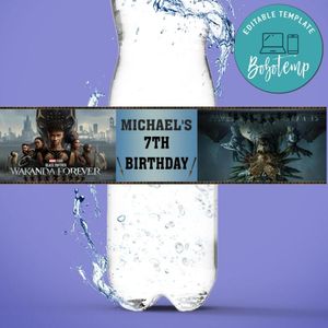 Wakanda Forever Birthday Water Bottle Label Template to Print at Home Instant Download
