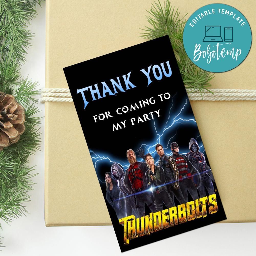 Thunderbolts Thank You Tag Customizable Template To Print At Home Instant Download