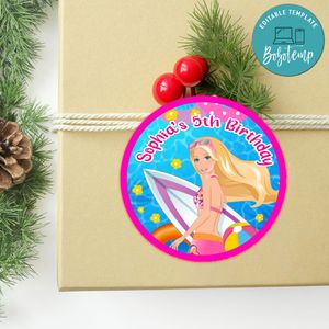 Barbie Pool Circle Sticker Template Customizable to Print at Home Instant Download