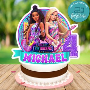 Barbie Big City Birthday Cake Topper Template Printable Instant Download