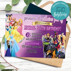 Princess & Villains invitation Invitation Customizable Template to Print at Home Instant Download