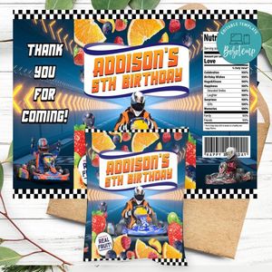 Karting Birthday Party Fruit Snack Bag Digital File Printable Instant Download