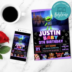 Incredible Kermit Muppet Babies Birthday Mobile Invite Customizable Template Instant Download