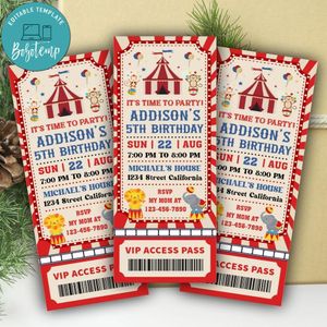 Circus Ticket Invitation Customizable Template Instant Download