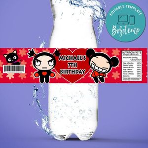 Pucca Birthday Water Bottle Label Template to Print at Home Instant Download