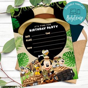 Mickey safari fill in blank Invitation Customizable Template to Print at Home Instant Download
