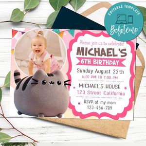 Cat Invitation with Photo Customizable Template to Print at Home Instant Download