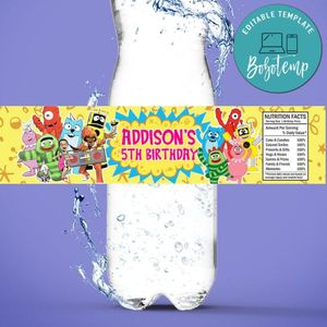Yo Gabba Gabba Birthday Water Bottle Label Template To Print At Home Instant Download