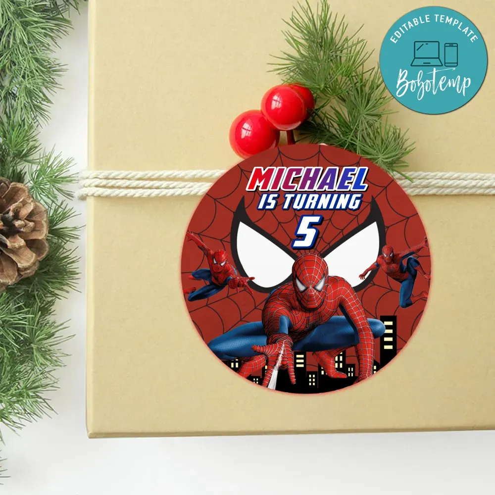 Spiderman Circle Sticker Template Customizable DIY | Bobotemp