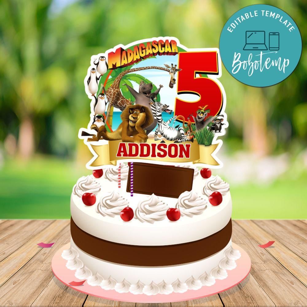 Madagascar Birthday Cake Topper Template Printable | Bobotemp